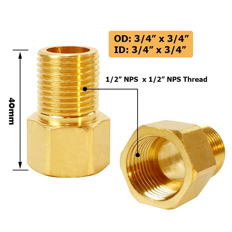 Hooshing Brass Pipe Fitting, 1/2" Female to 1/2" Male Straight Thread Extension Connector 1/2" Male Female Adapter, Length 1.57 Inch/40 mm - Image 3